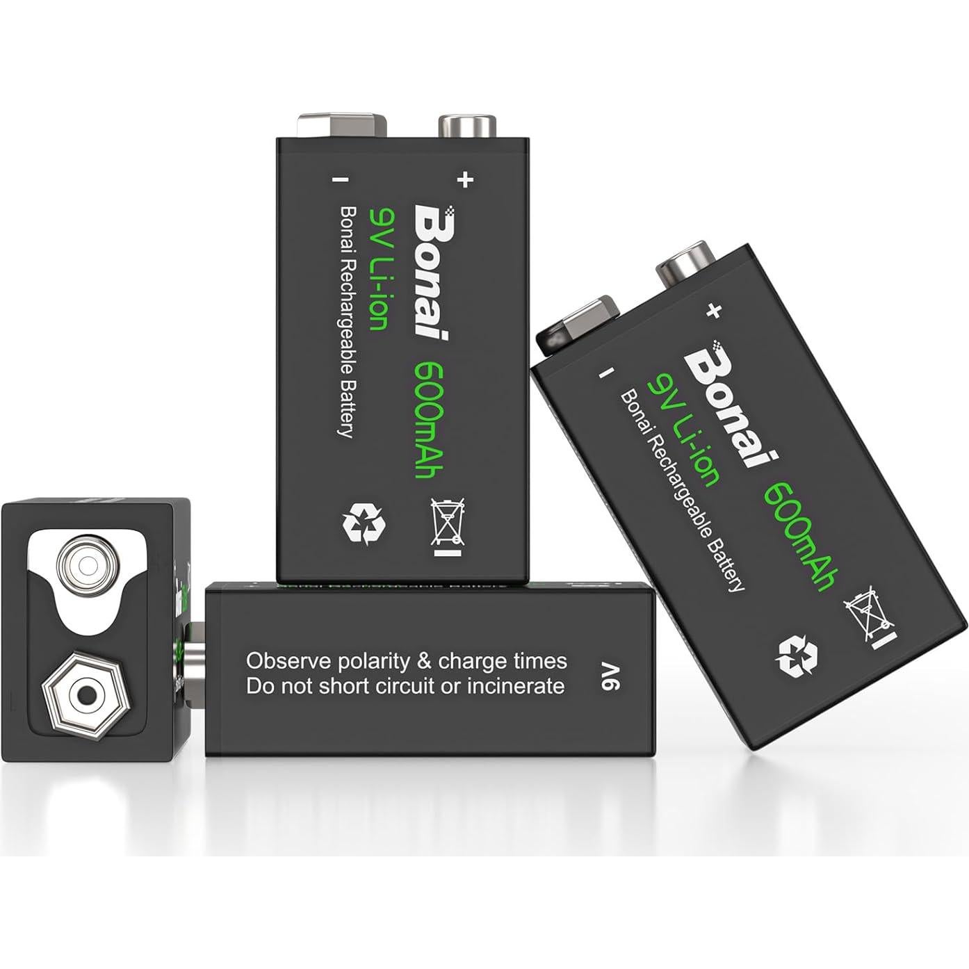 Baterías recargables BONAI 9V 600mAh - Paquete de 4