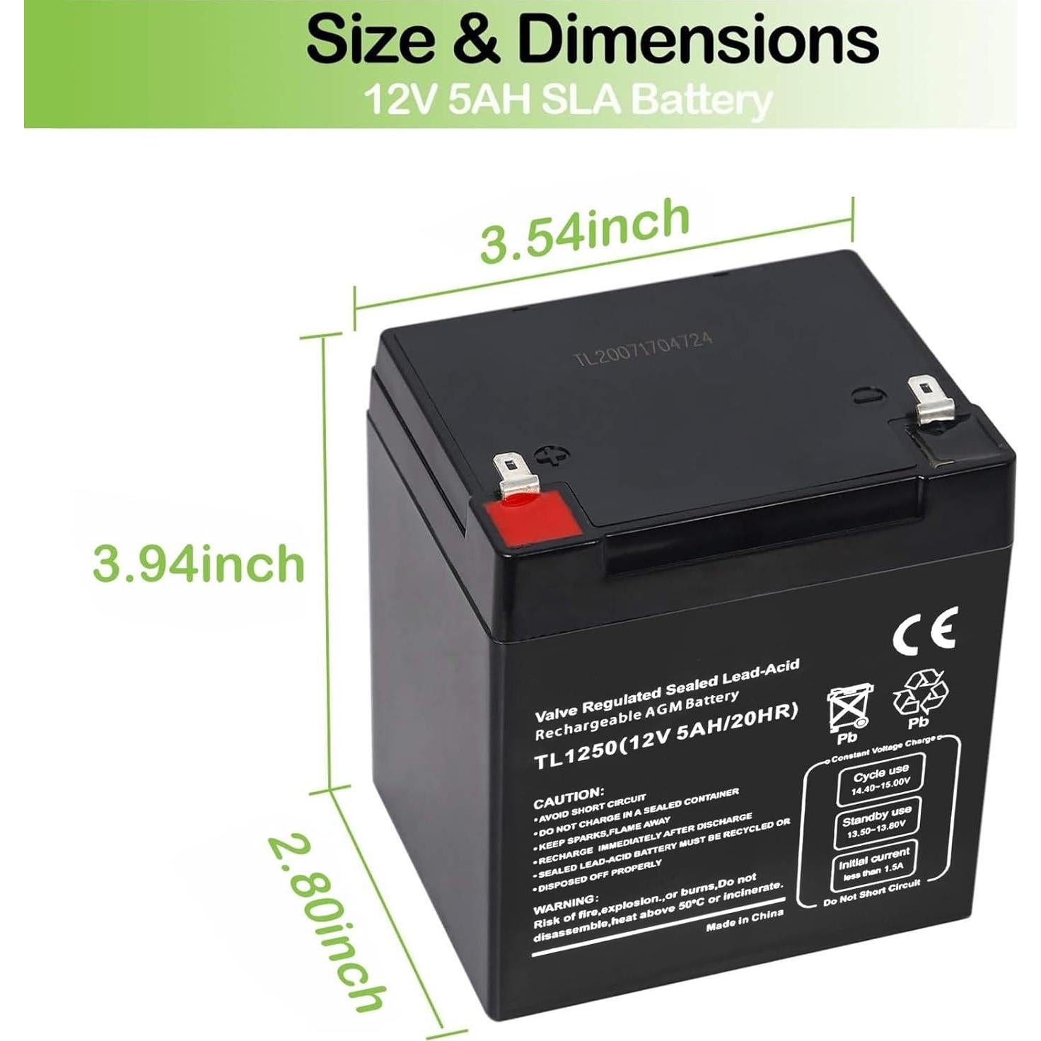 Batería de Alarma WEIZE 12V 5AH SLA Reemplazo para Scooters