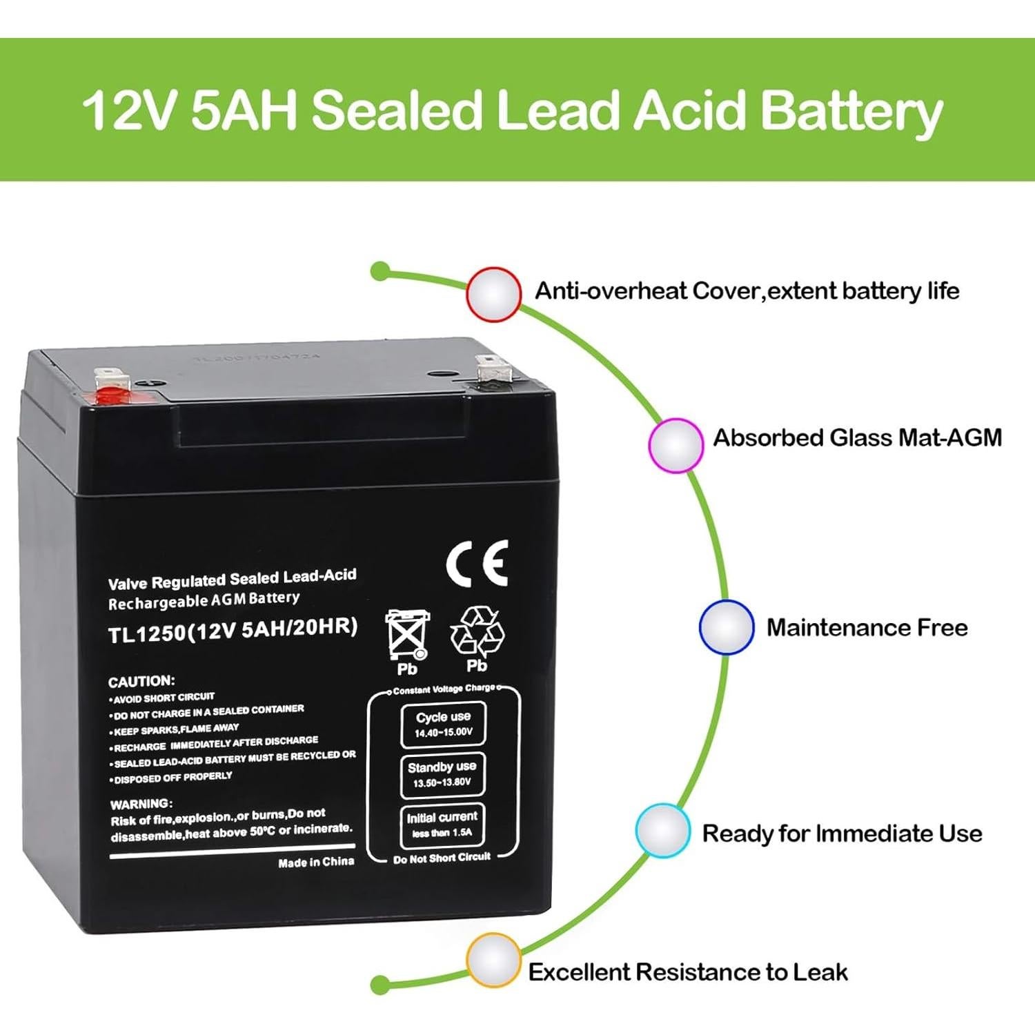 Batería de Alarma WEIZE 12V 5AH SLA Reemplazo para Scooters