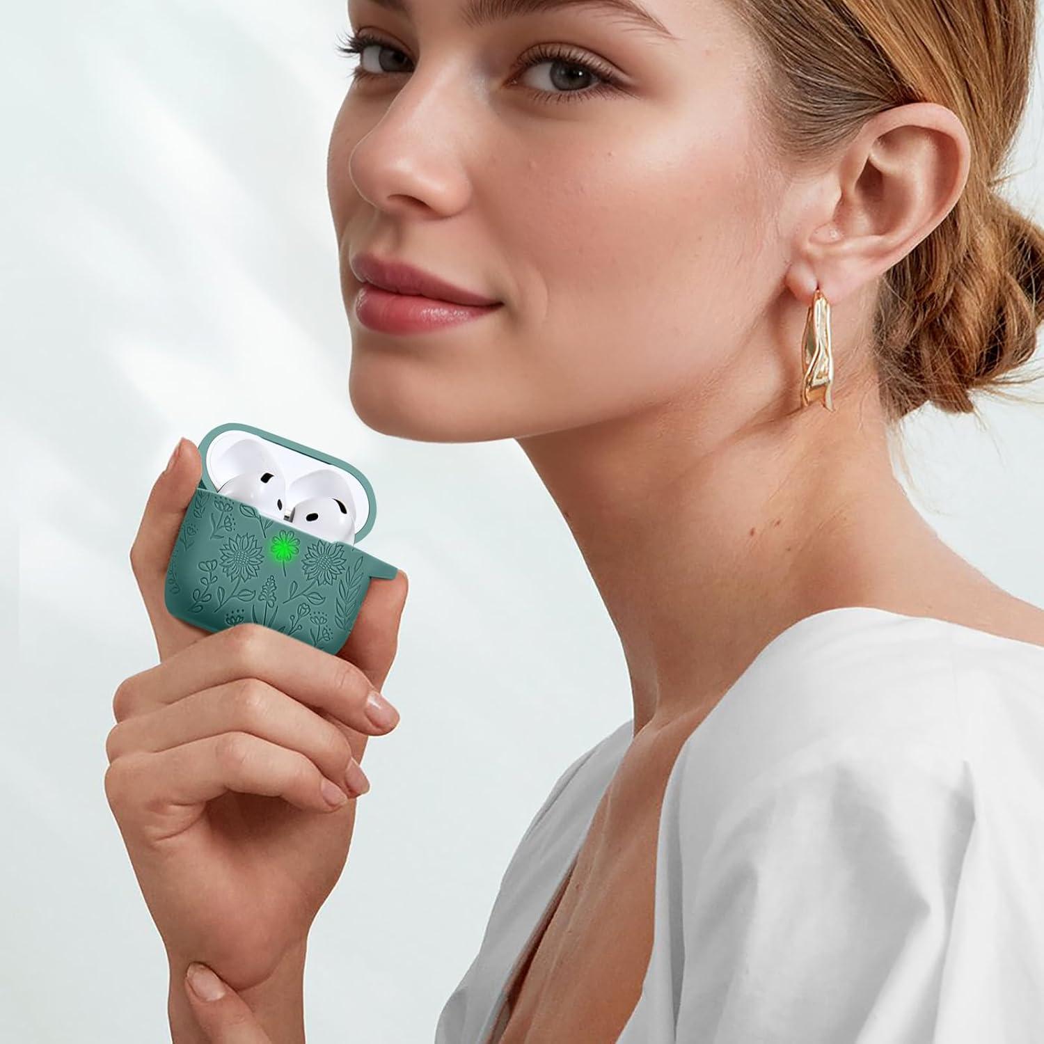 Funda de Silicona DaQin para AirPods 4 - Verde Pino, Protección Completa