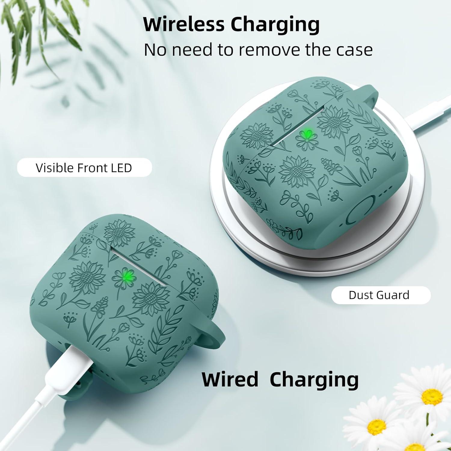 Funda de Silicona DaQin para AirPods 4 - Verde Pino, Protección Completa