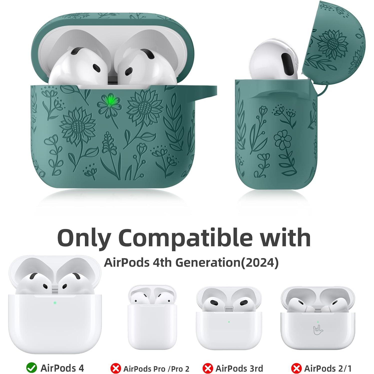 Funda de Silicona DaQin para AirPods 4 - Verde Pino, Protección Completa