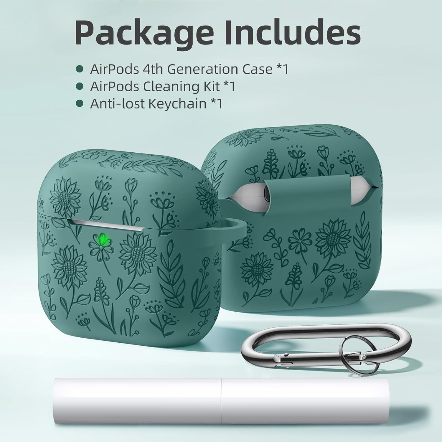 Funda de Silicona DaQin para AirPods 4 - Verde Pino, Protección Completa