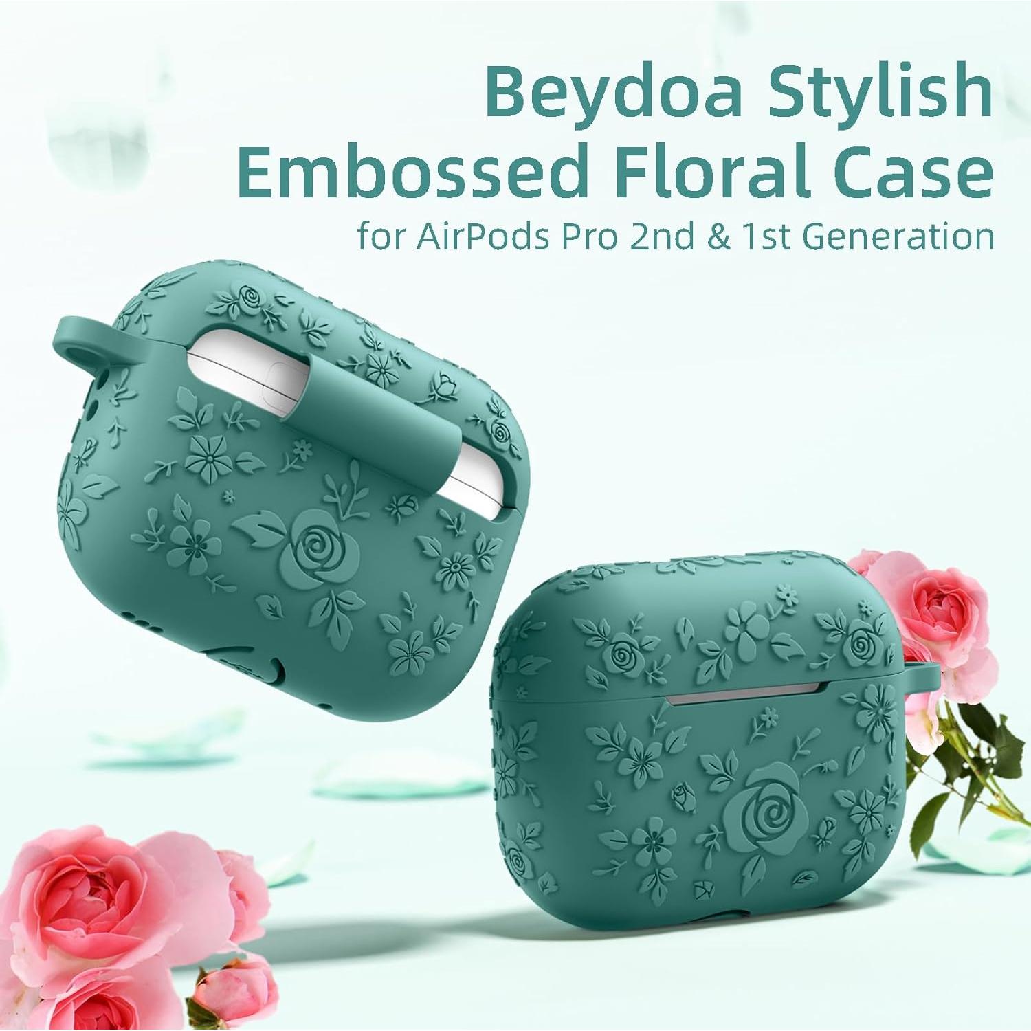 Funda de Silicona Floral Beydoa para AirPods Pro 2 Verde Pino