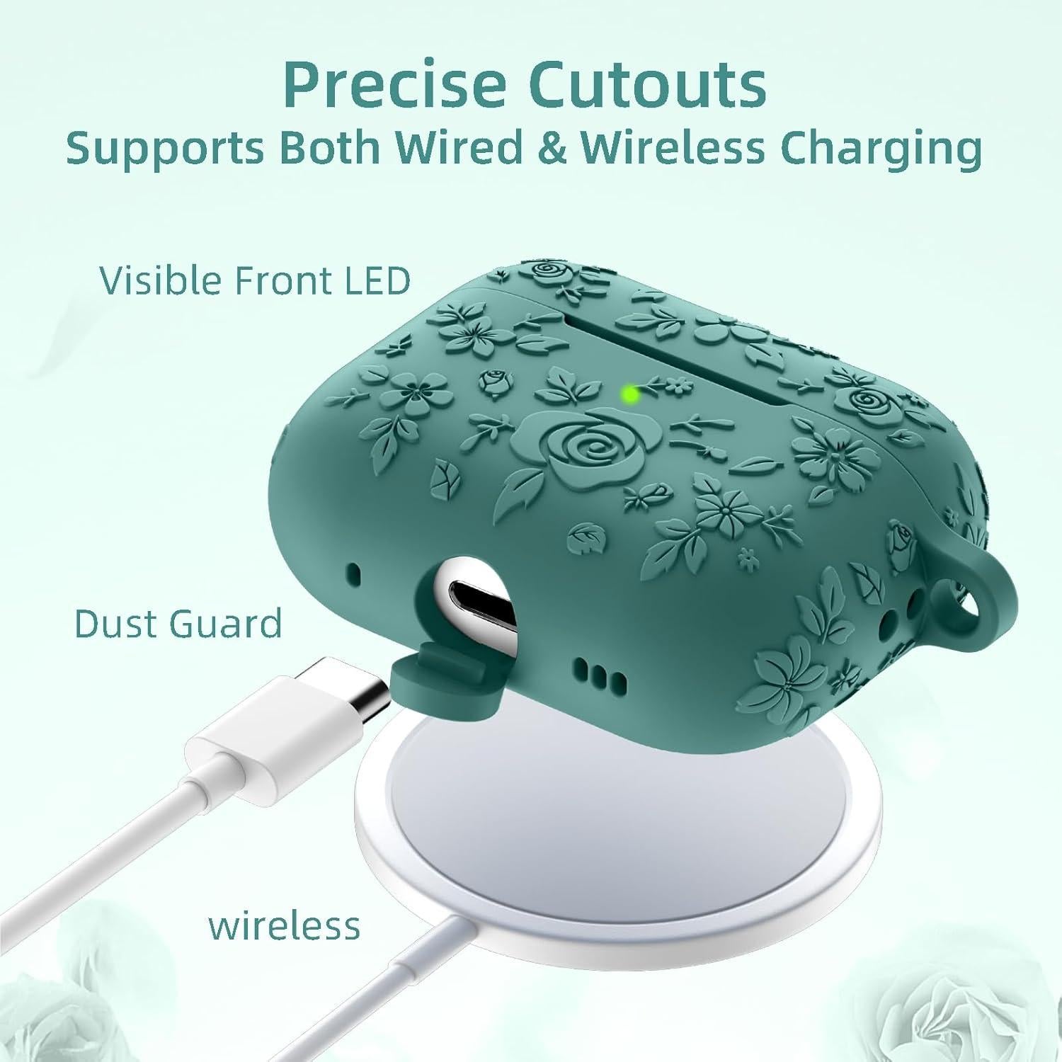 Funda de Silicona Floral Beydoa para AirPods Pro 2 Verde Pino