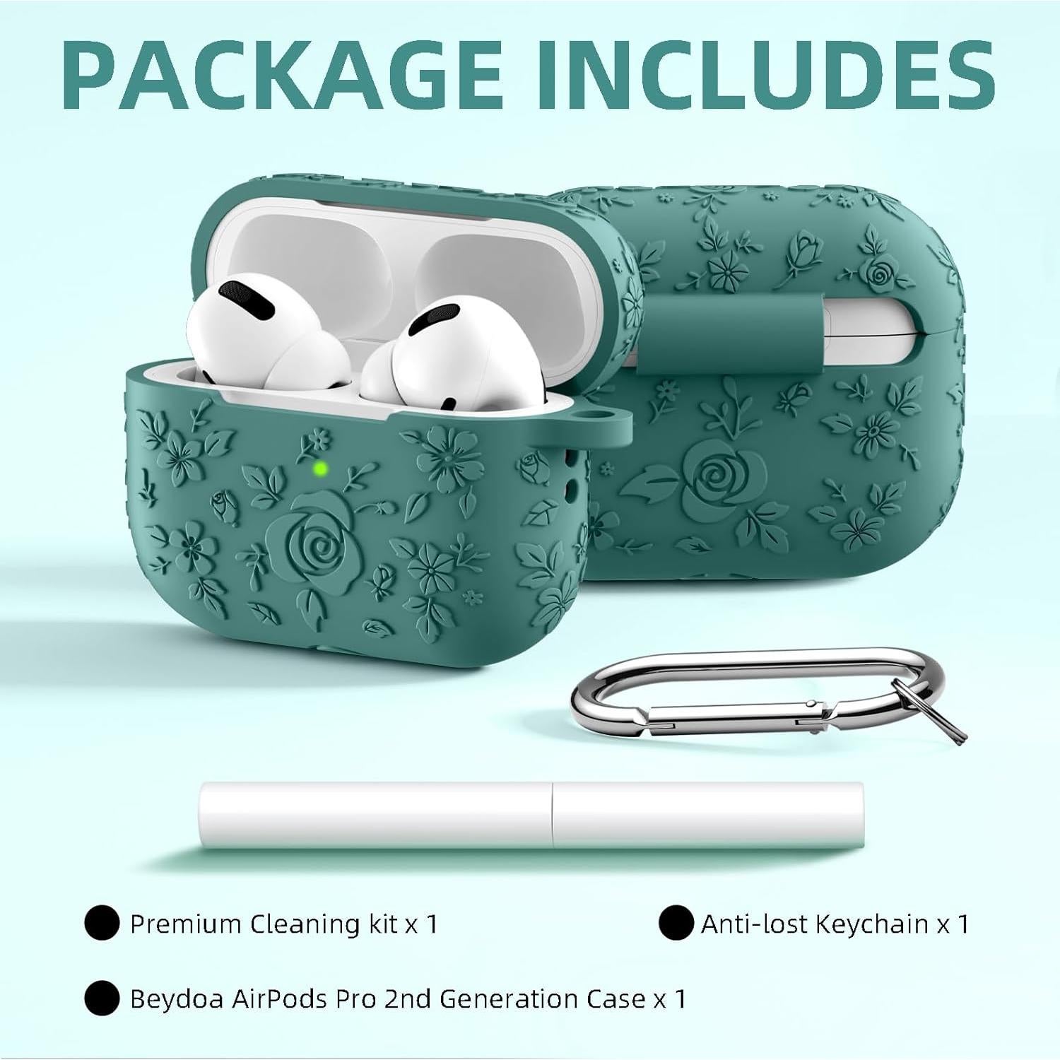Funda de Silicona Floral Beydoa para AirPods Pro 2 Verde Pino