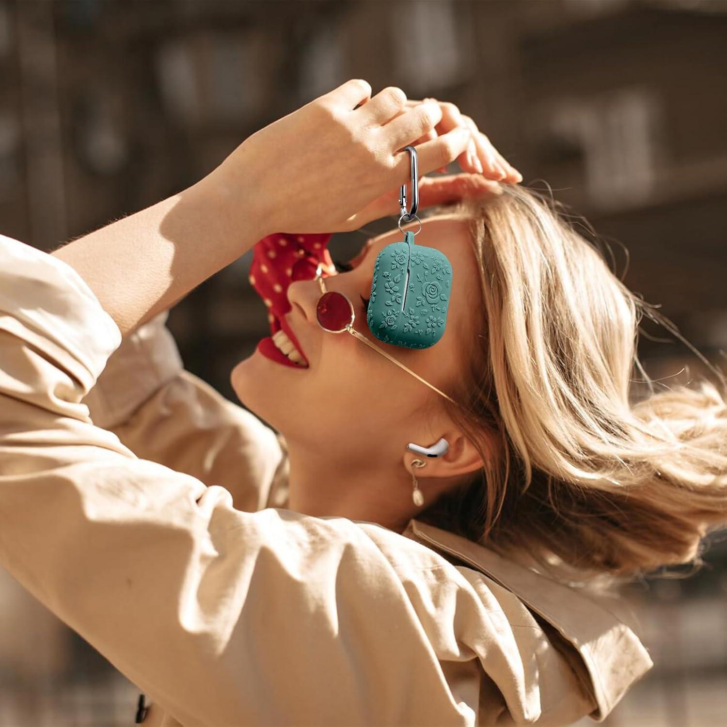 Funda de Silicona Floral Beydoa para AirPods Pro 2 Verde Pino