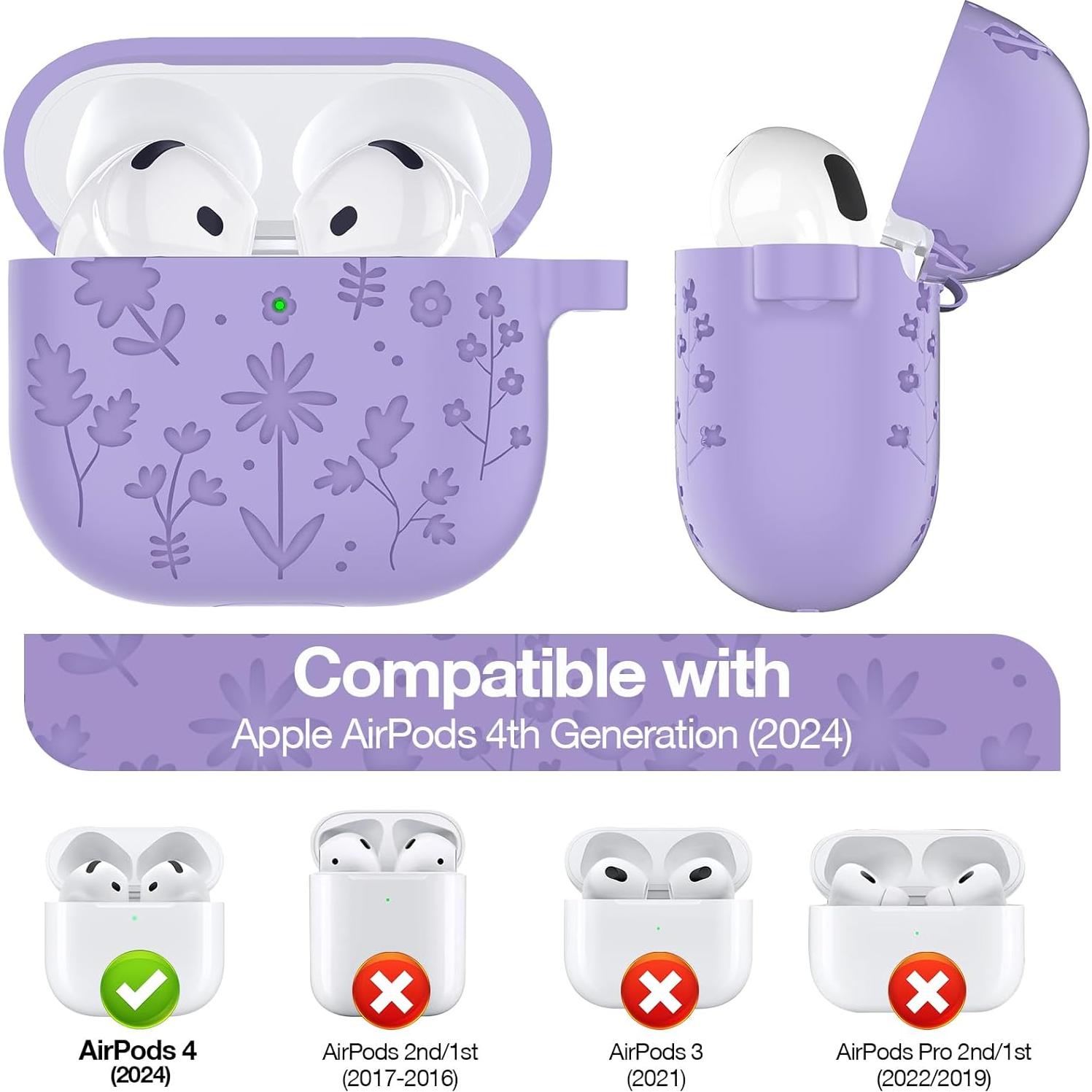 Funda Silicona AirPods 4 LDSXAY Morado con Kit de Limpieza