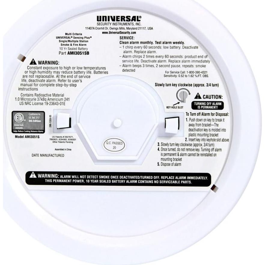 Alarma de Humo y Fuego USI AMI3051SB con Batería de 10 Años
