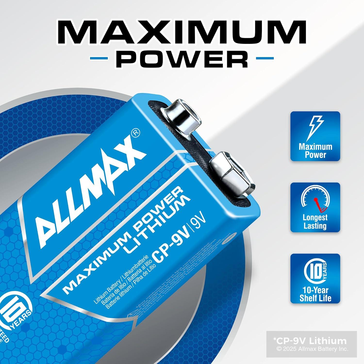 Baterías de Litio Allmax 9V - Máxima Potencia, 4 Unidades