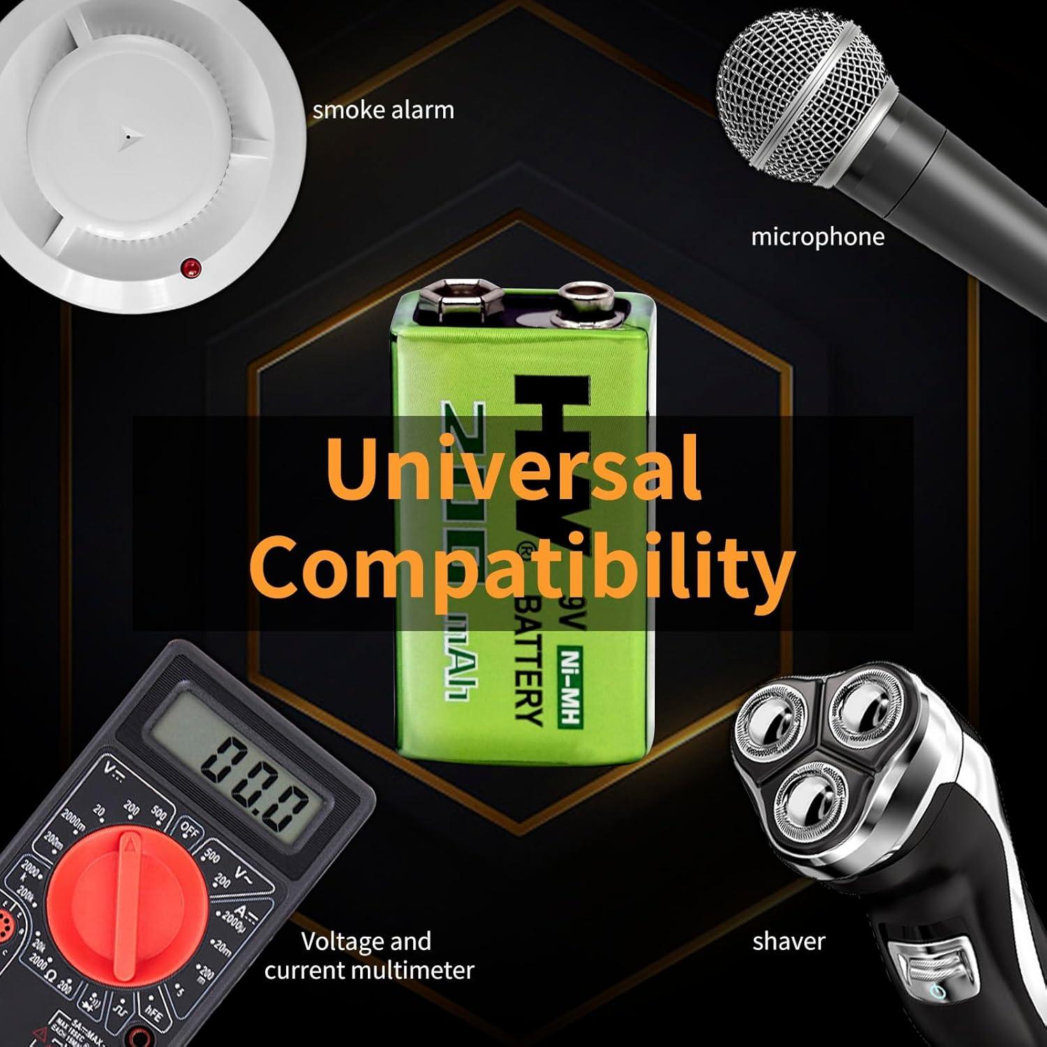 Baterías recargables de 9V HW - Paquete de 2 NIMH 1800mWh