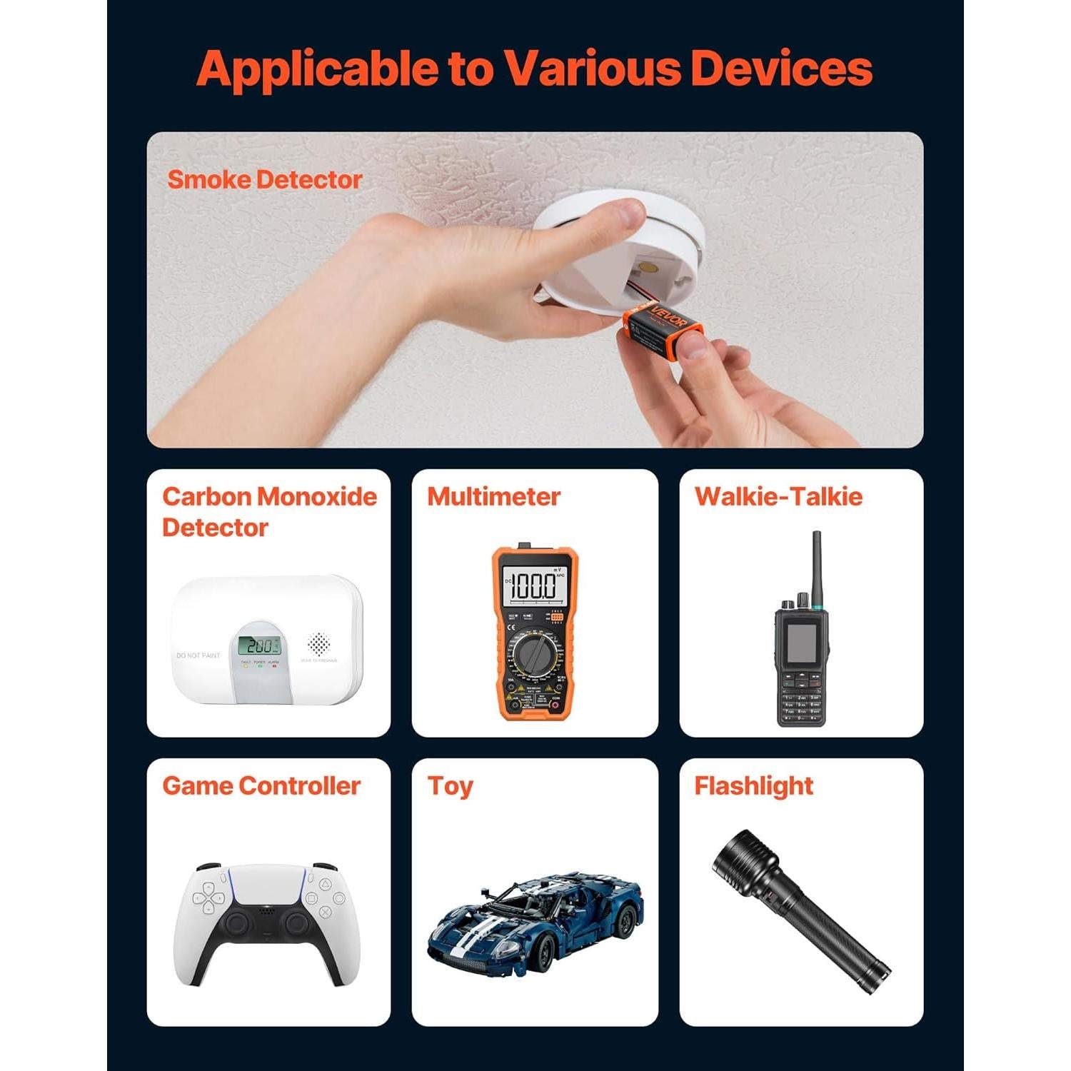 Baterías Alcalinas 9V VEVOR - Paquete de 12, Duraderas