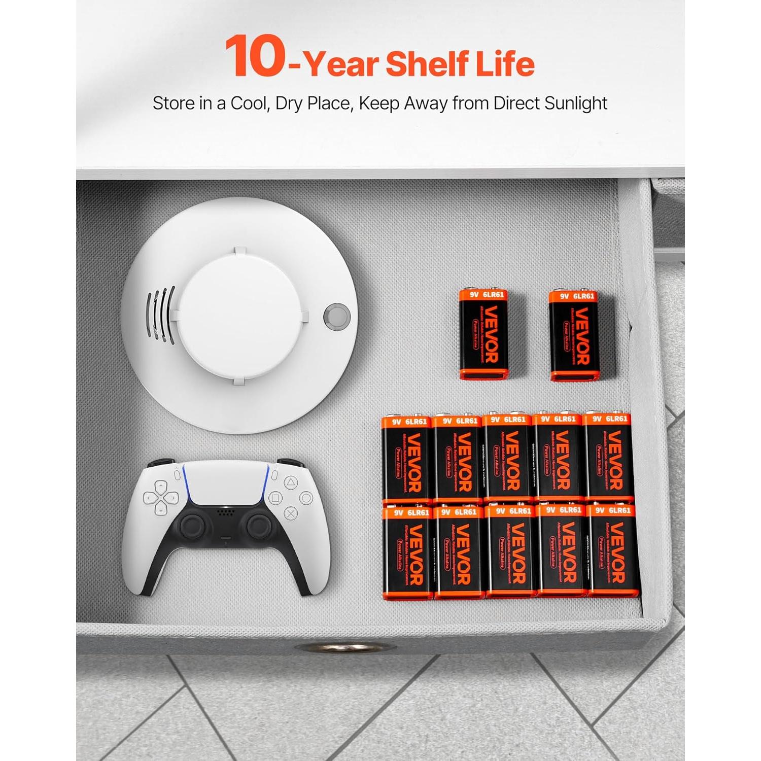 Baterías Alcalinas 9V VEVOR - Paquete de 12, Duraderas