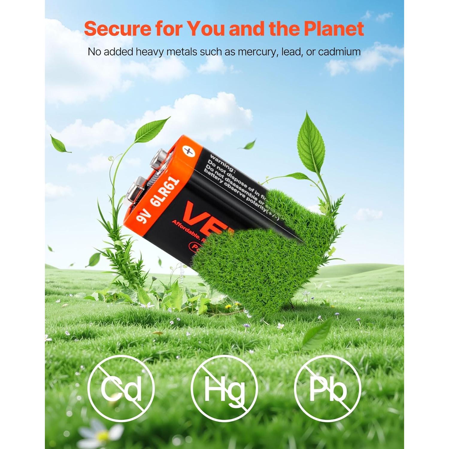 Baterías Alcalinas 9V VEVOR - Paquete de 12, Duraderas