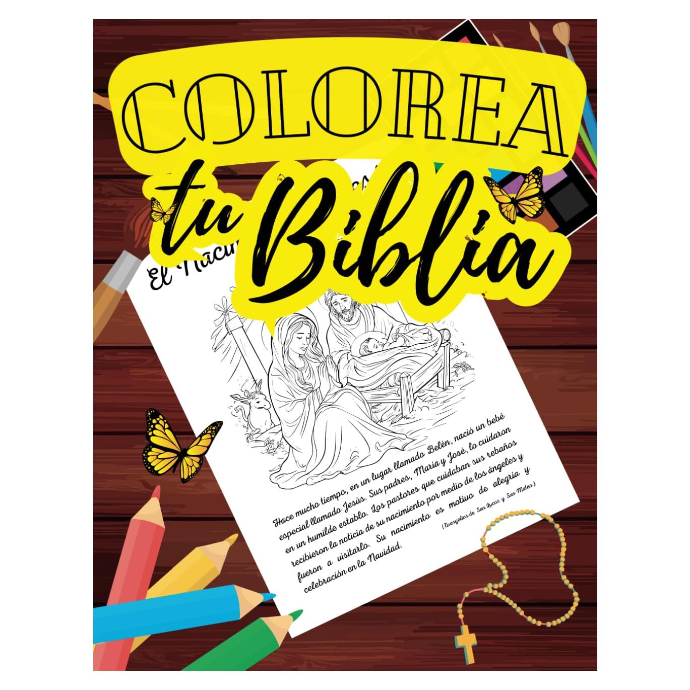 Colorea tu Biblia: 33 Dibujos Cristianos para Colorear: Aprende mientras coloreas las escenas más importantes de la Biblia (Spanish Edition)
