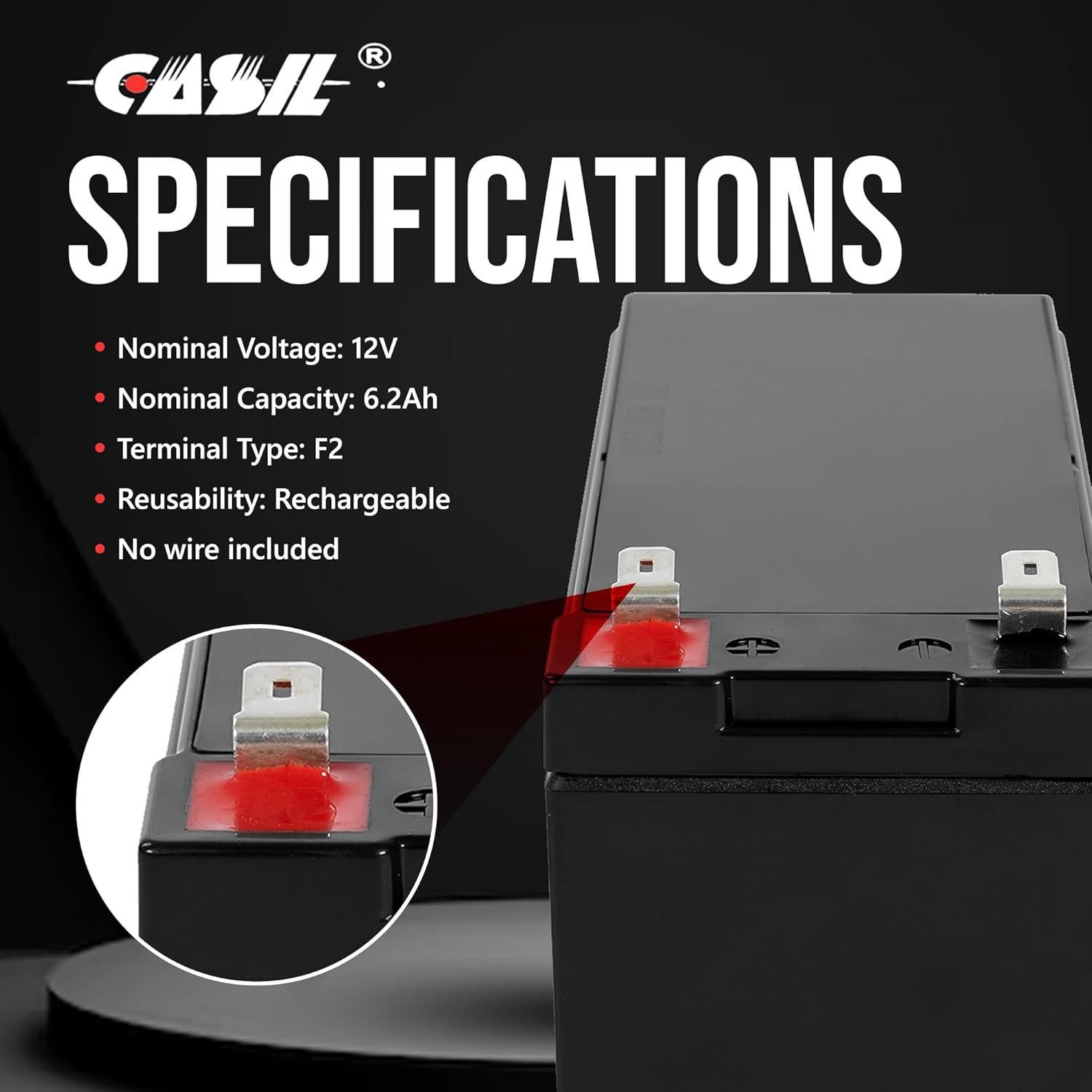 Batería Recargable 12V 6.2Ah Casil CA1262 F2 - Paquete de 2