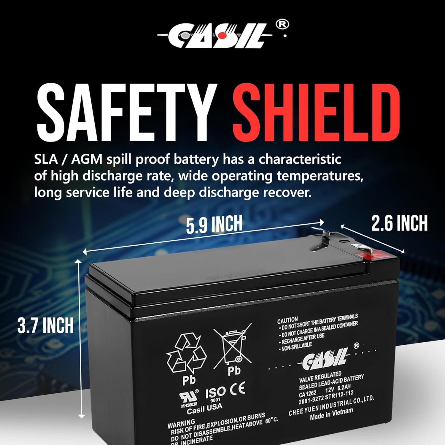 Batería Recargable 12V 6.2Ah Casil CA1262 F2 - Paquete de 2