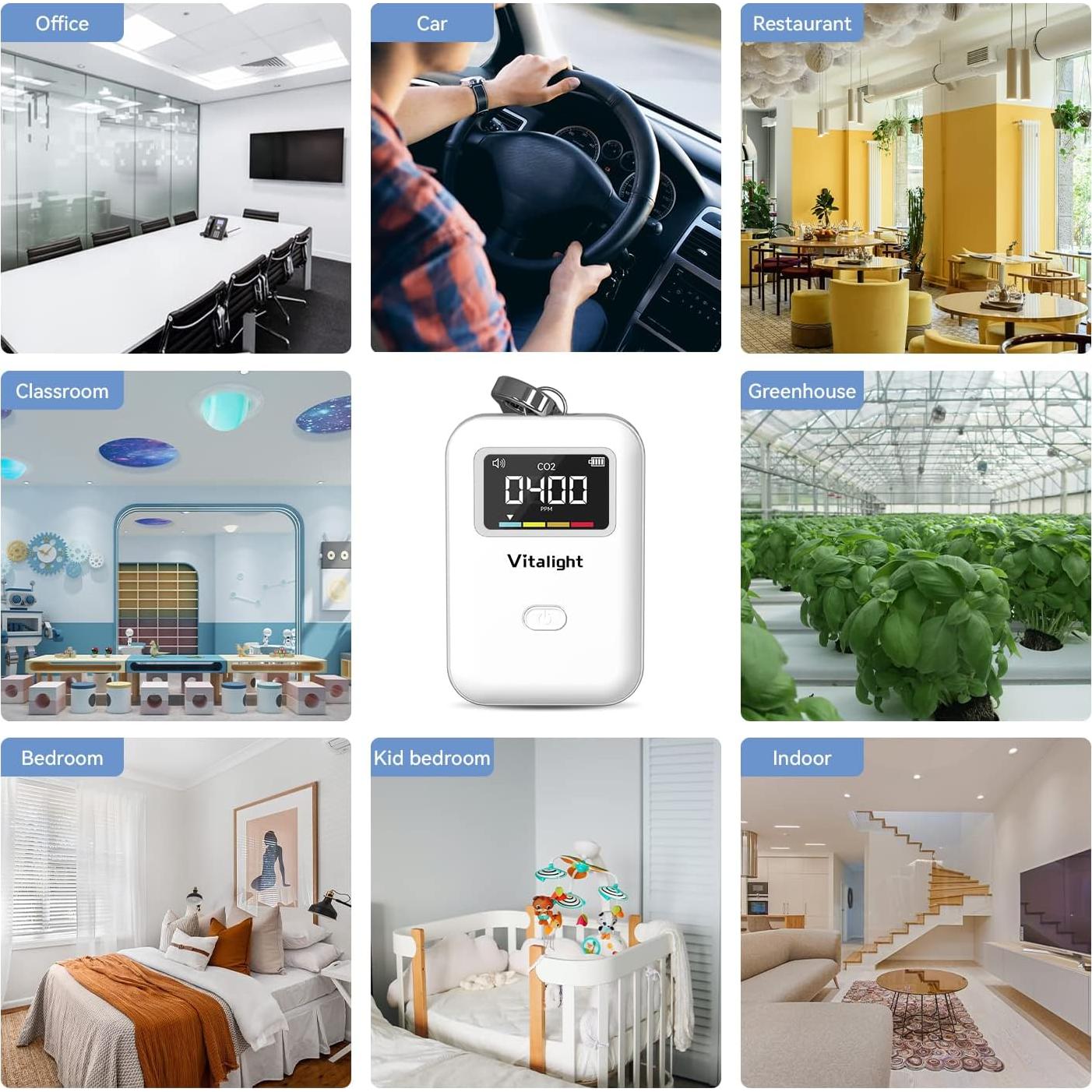 Mini Monitor de CO2 Vitalight, Calidad del Aire Portátil 900mAh