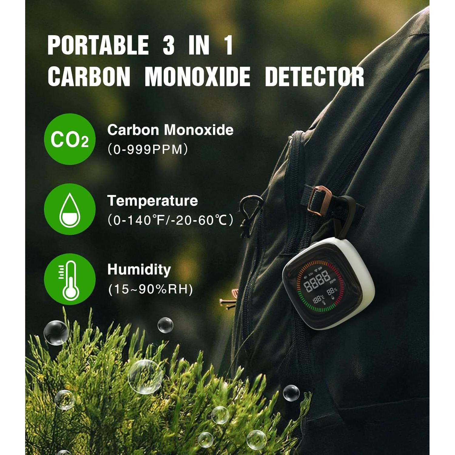 Detector de Monóxido de Carbono REBANDACE 3 en 1 Recargable