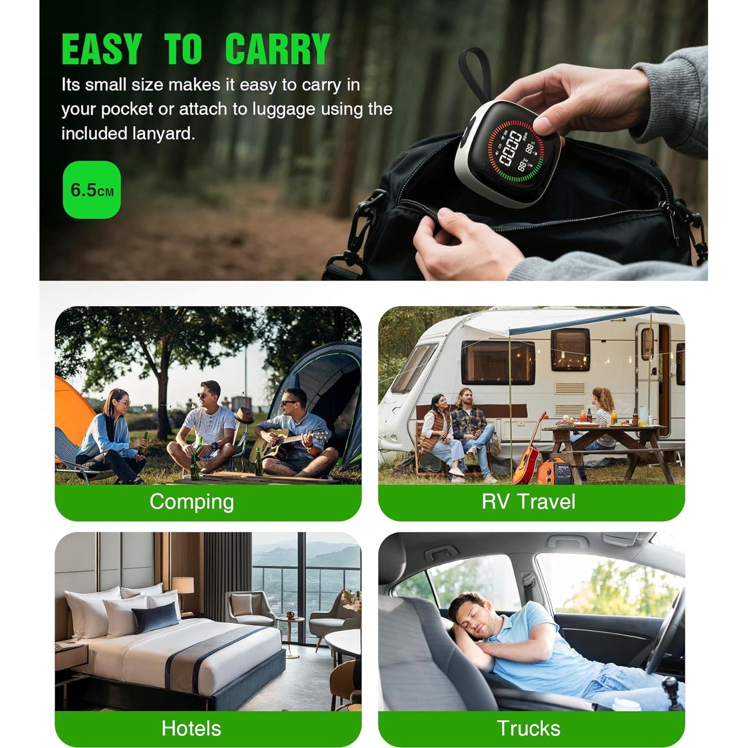 Detector de Monóxido de Carbono REBANDACE 3 en 1 Recargable