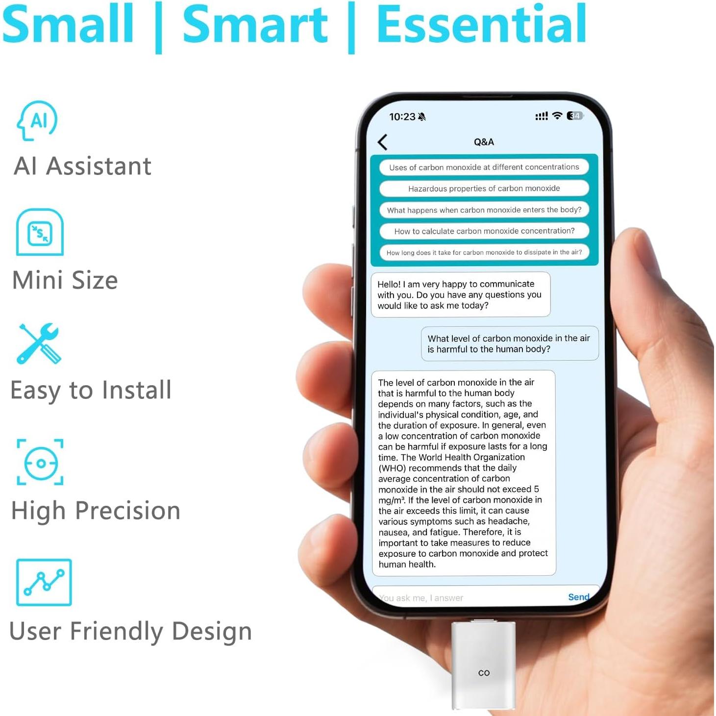 Detector de Monóxido de Carbono WuayMiy CO01 Portátil USB