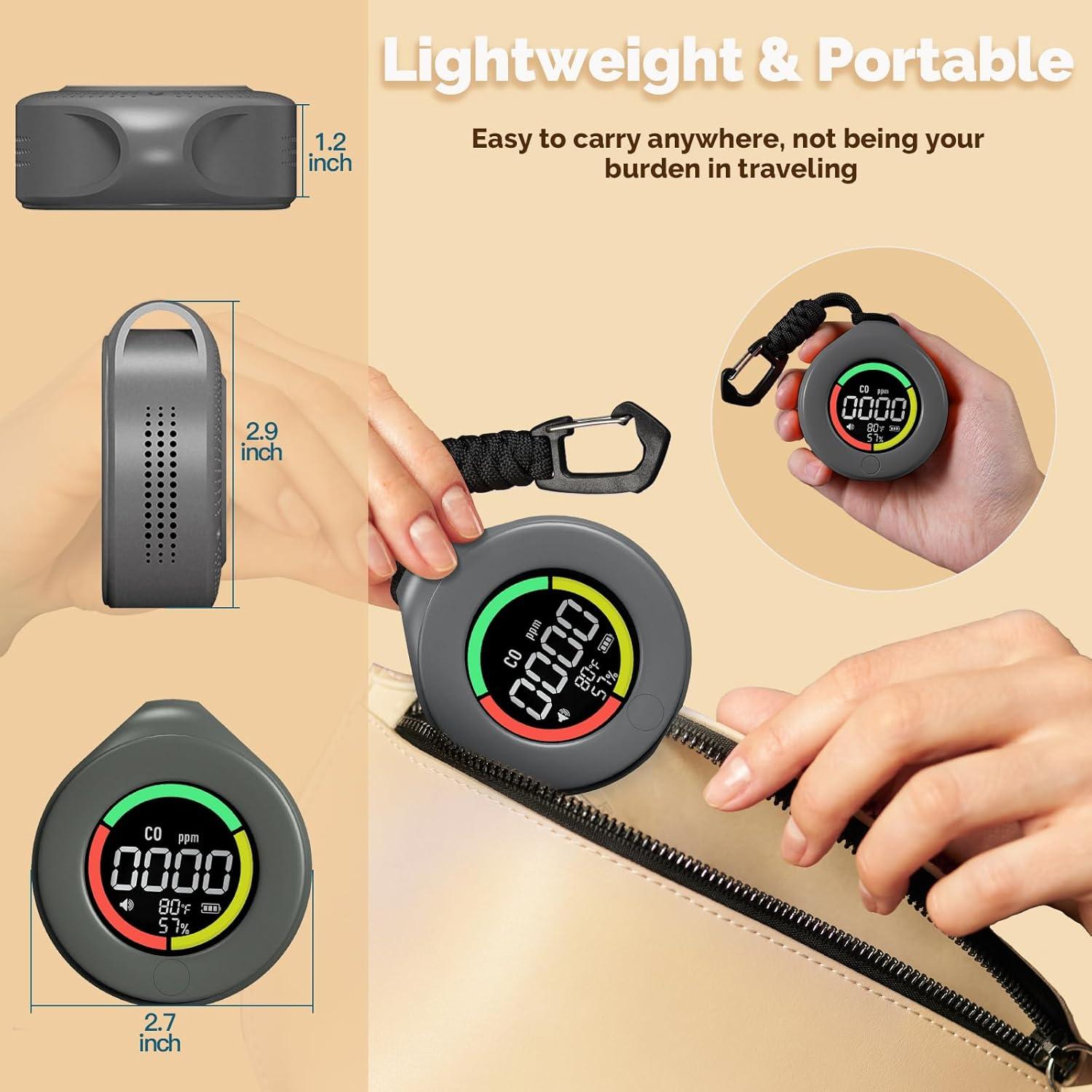 Detector de Monóxido de Carbono Portátil MOES, 120 Horas, Pantalla Color