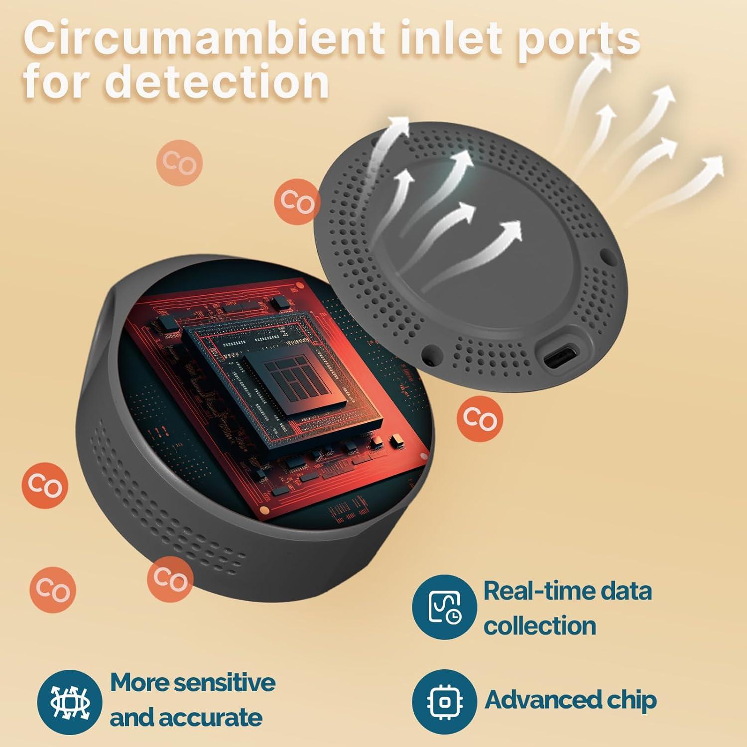 Detector de Monóxido de Carbono Portátil MOES, 120 Horas, Pantalla Color