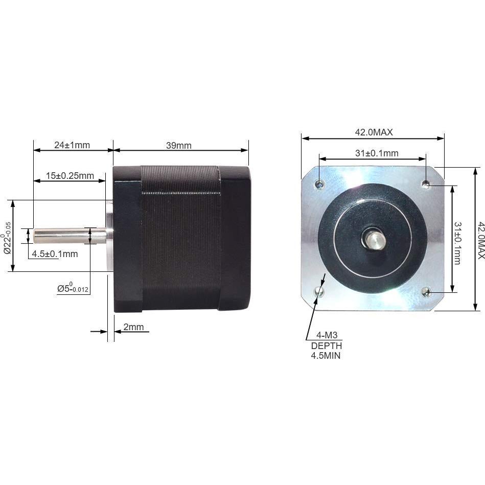 Motor Paso a Paso Nema 17 1.5A 0.45kg para CNC/Impresora 3D