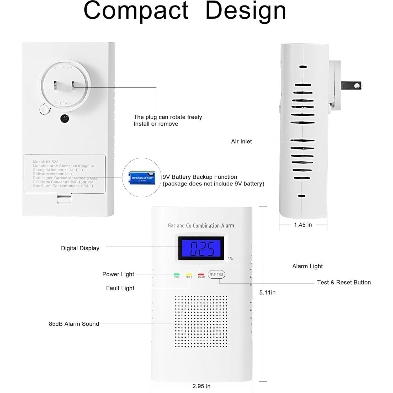Detector de Gas y Monóxido de Carbono Awatin KH-522, 3 Paquetes
