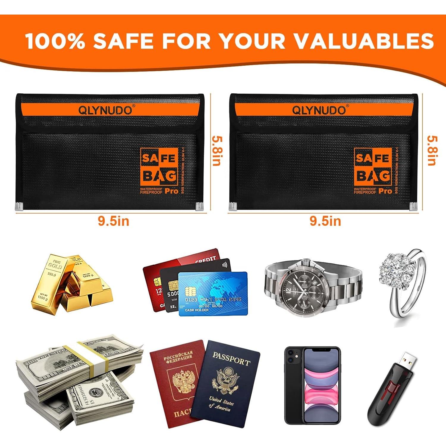 Bolsa a Prueba de Fuego QLYNUDO 9.5x5.8" para Efectivo