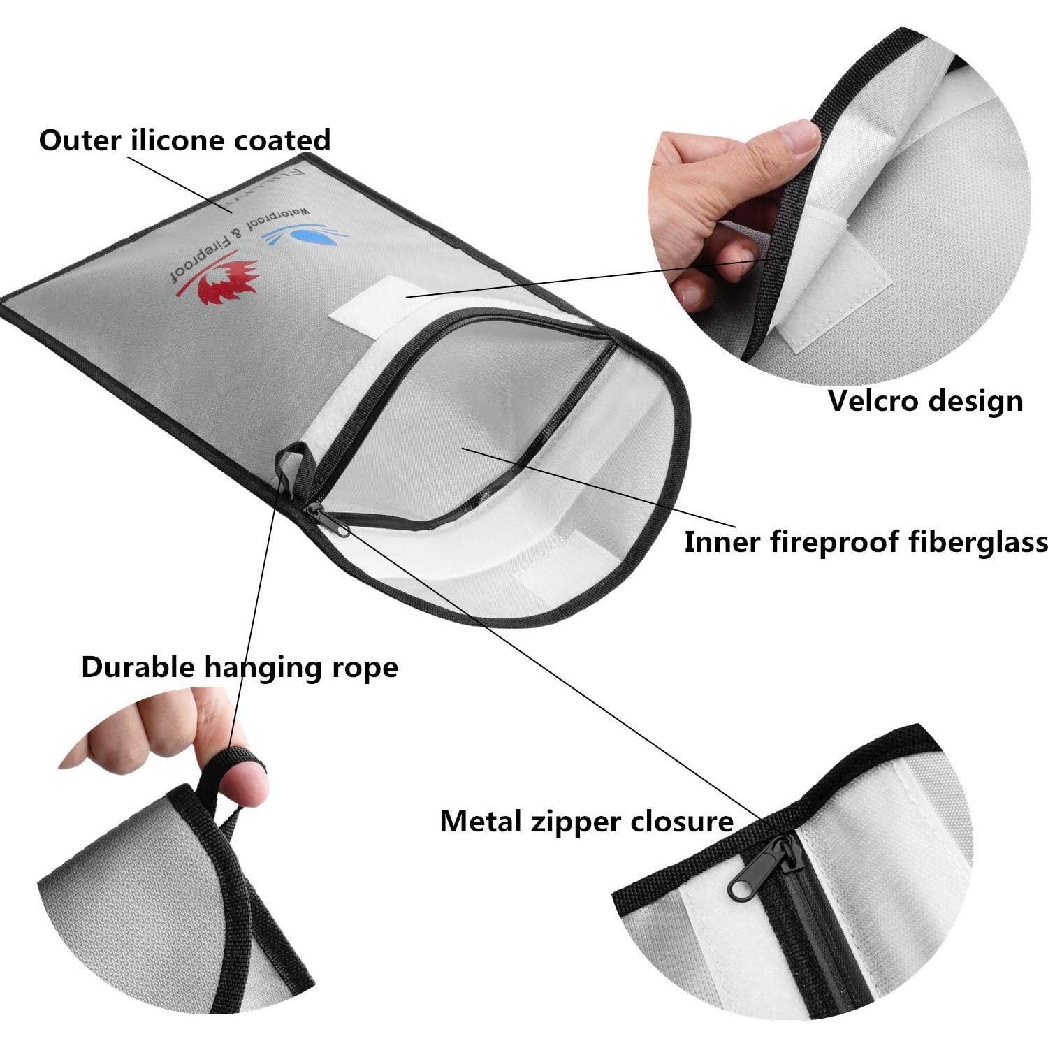 Bolsa Ignífuga Fullive 15x11 y 7x9 cm, Impermeable y Segura