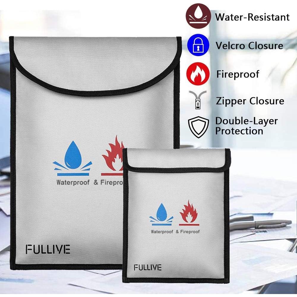 Bolsa Ignífuga Fullive 15x11 y 7x9 cm, Impermeable y Segura