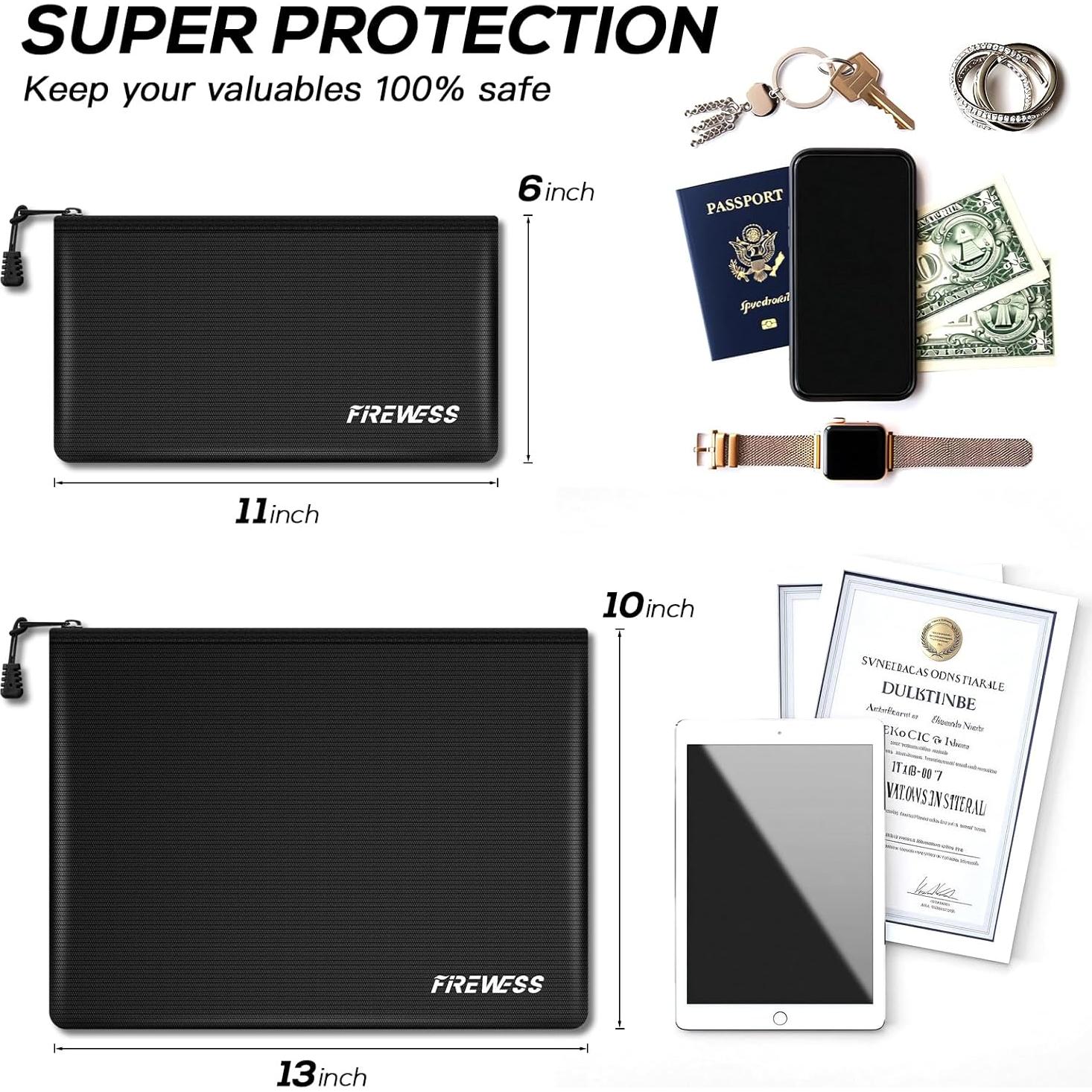 Bolsa de Documentos a Prueba de Fuego 2 Piezas 34x25cm y 28x15cm