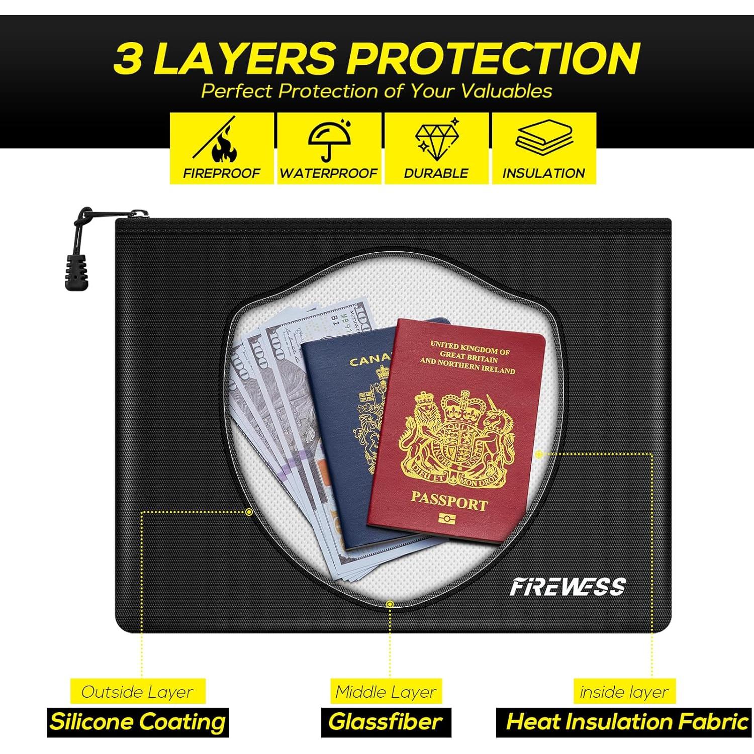 Bolsa de Documentos a Prueba de Fuego 2 Piezas 34x25cm y 28x15cm