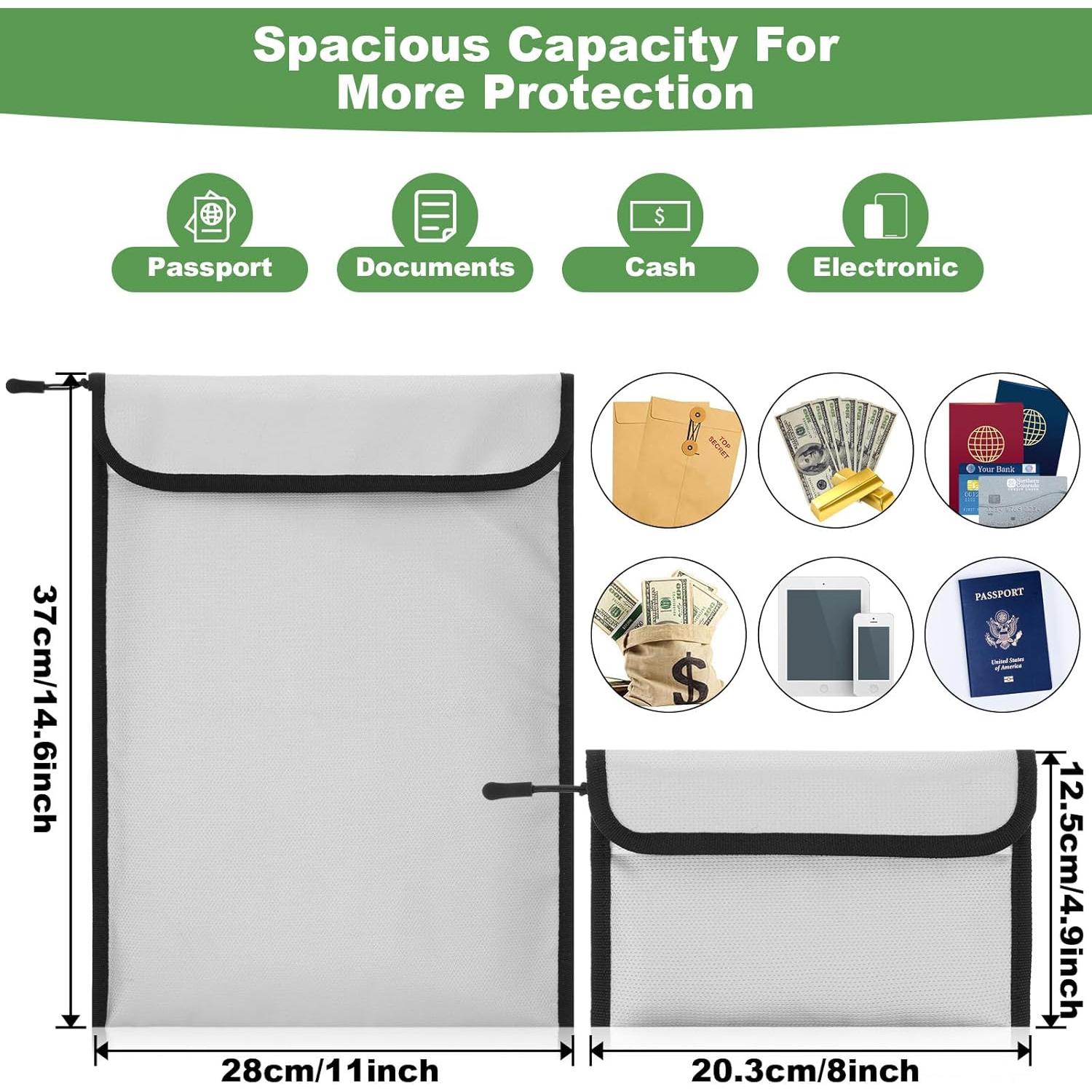 Bolsa de Documentos a Prueba de Fuego Tobeelec - 2 Pcs Gris