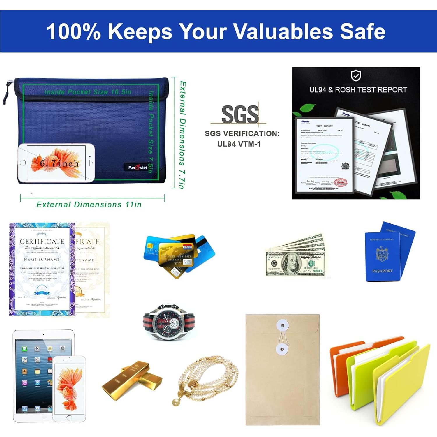 Bolsa de Documentos a Prueba de Fuego y Agua FunOwlet 28x19.6cm