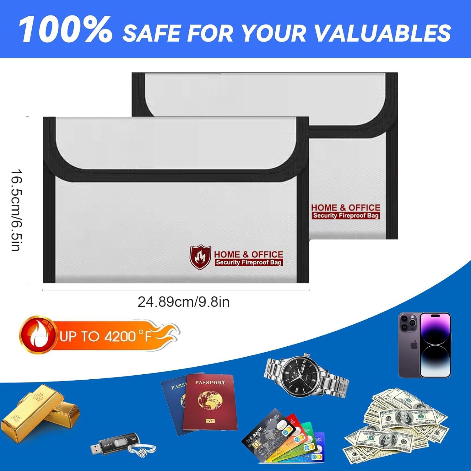 Paquete de 2 Bolsas a Prueba de Fuego ZQZXD 23x18 cm