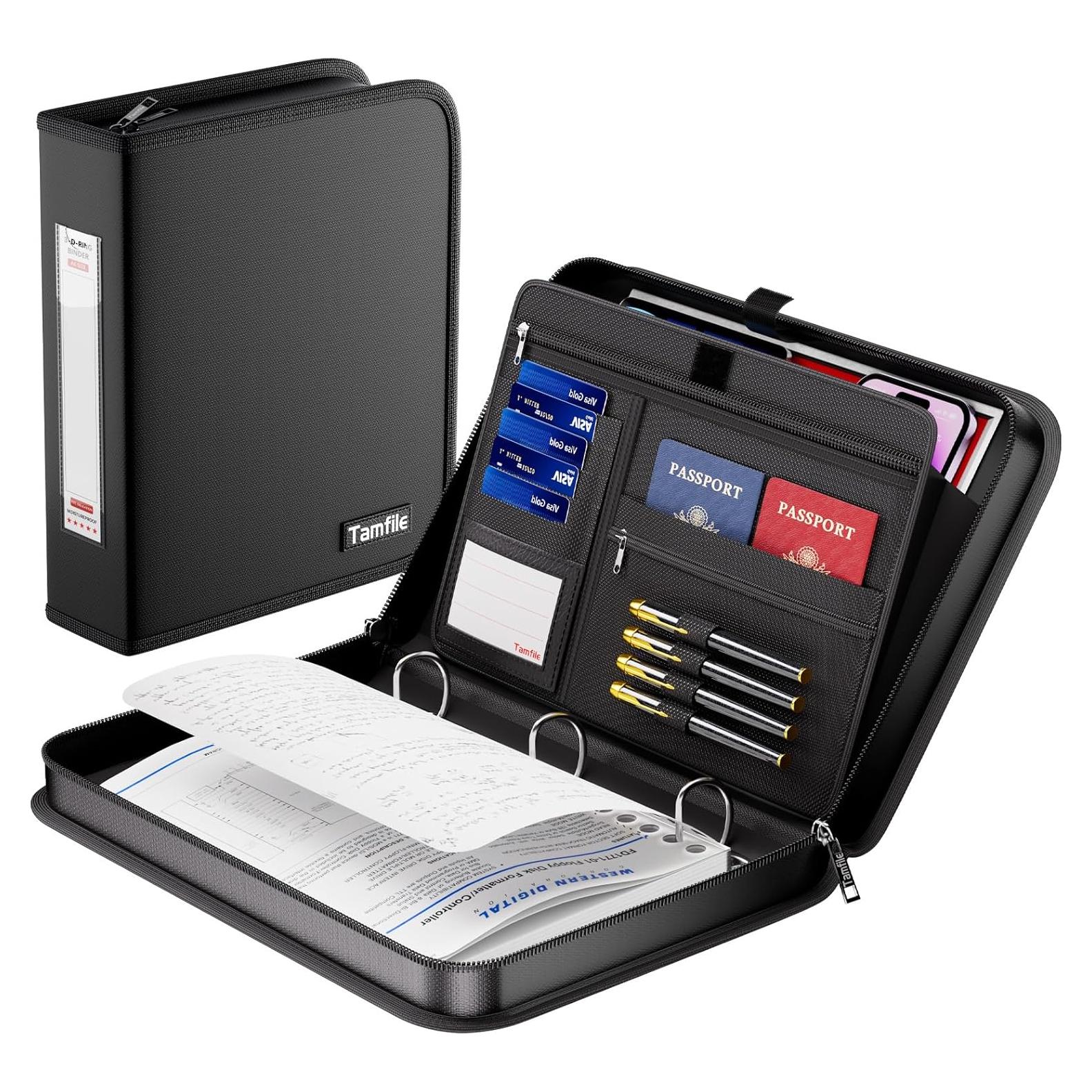 Carpeta a Prueba de Fuego Tamfile Negra 3 Anillos 375 Hojas A4