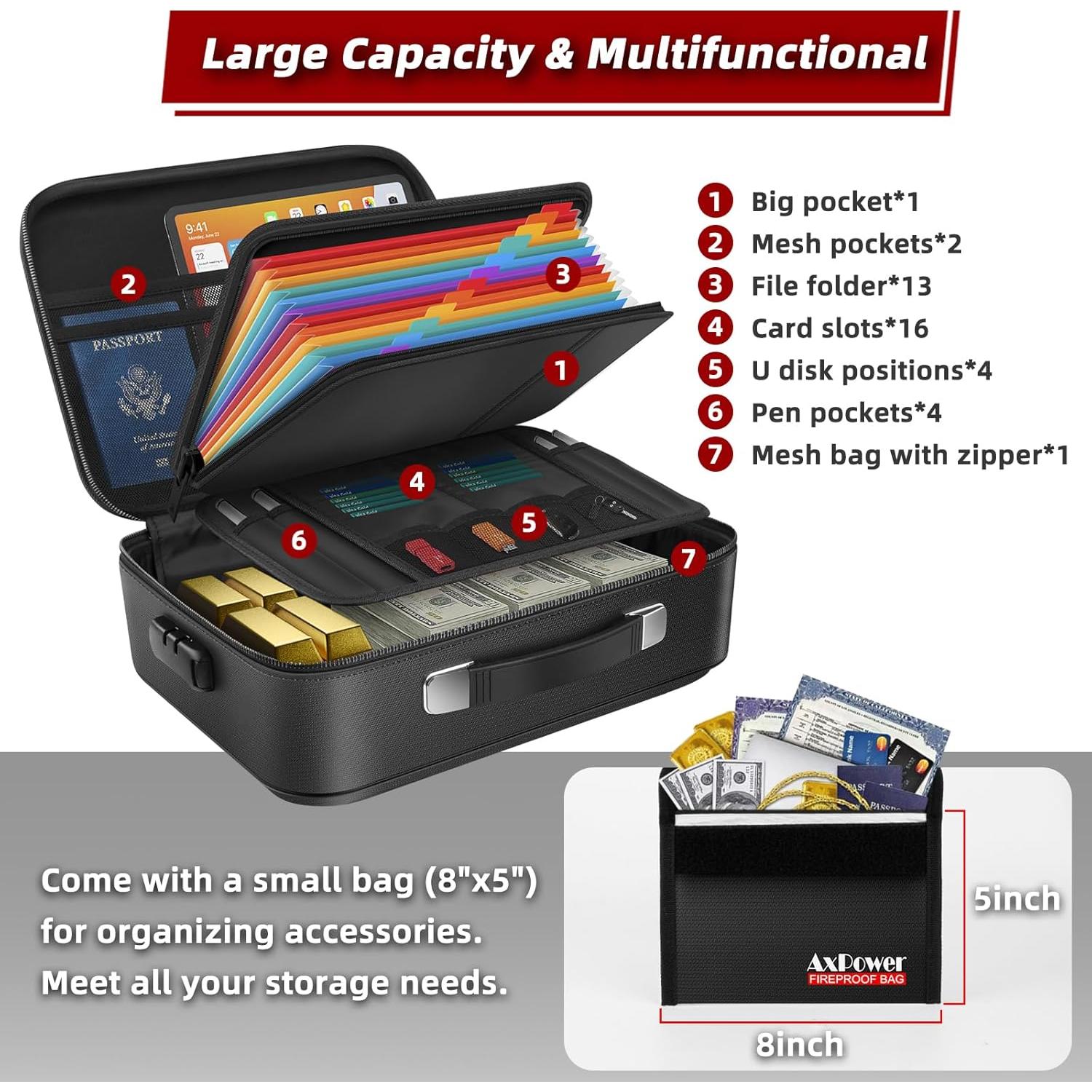 Caja de Documentos a Prueba de Fuego AxPower 38x28x13cm con Cerradura