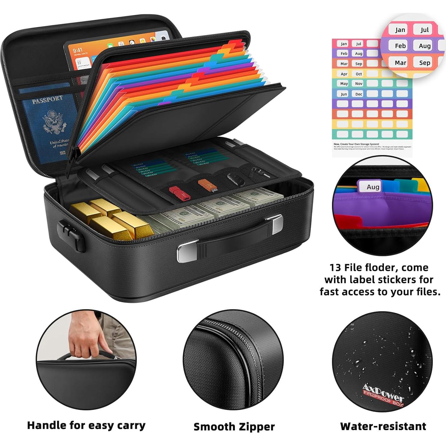 Caja de Documentos a Prueba de Fuego AxPower 38x28x13cm con Cerradura