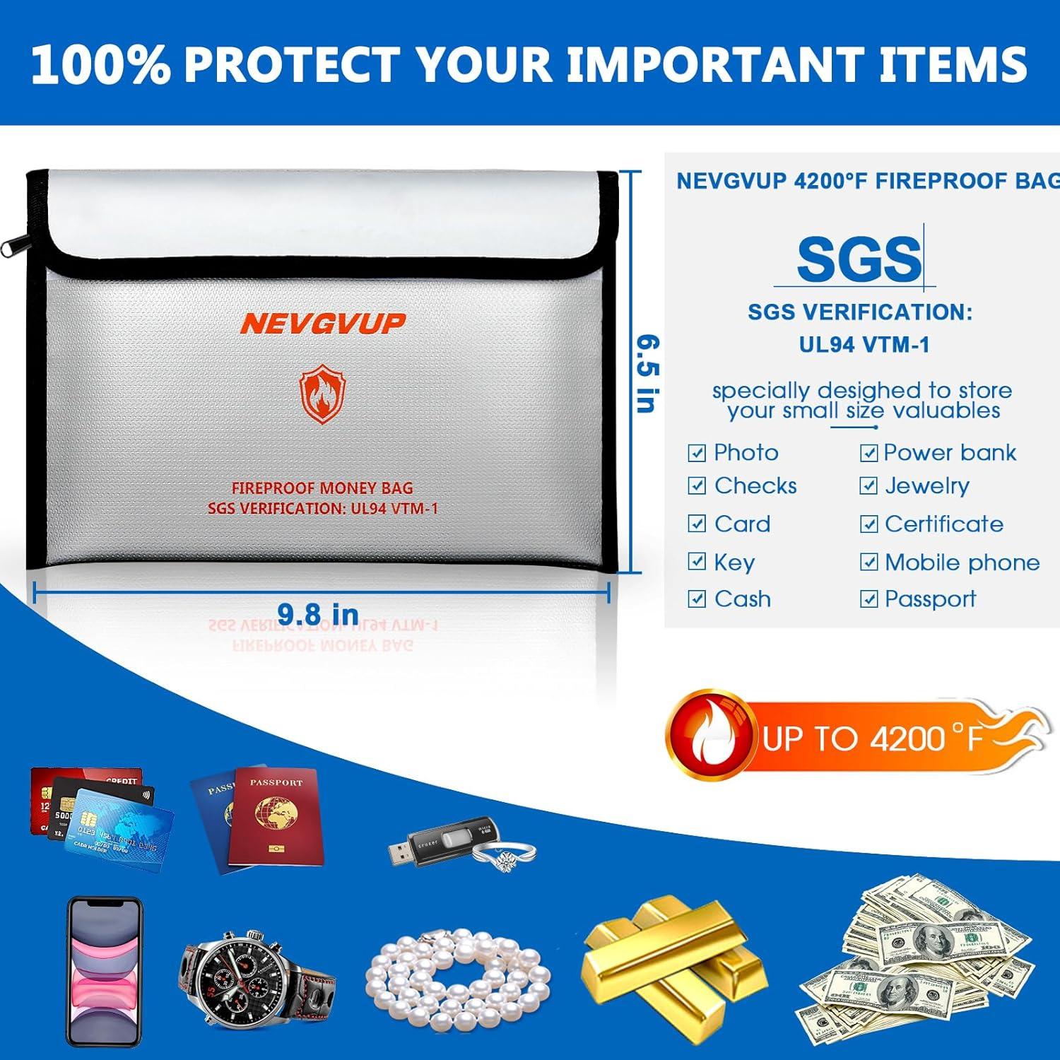 Bolsa a Prueba de Fuego NEVGVUP 24.9x16.5cm Impermeable