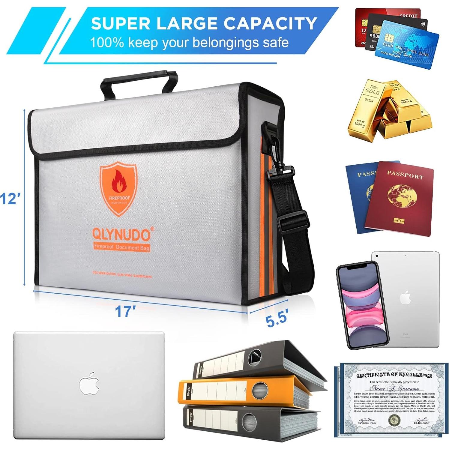 Bolsa de Documentos a Prueba de Agua y Fuego Grande con Cerradura - 43.2x30.5x14 cm