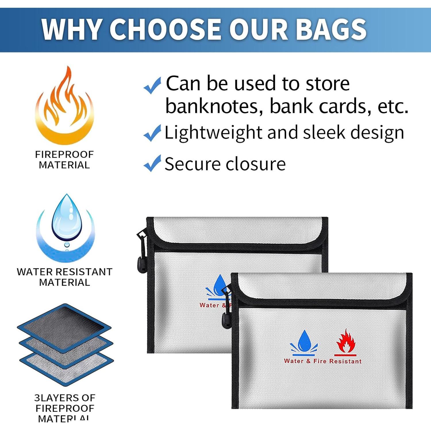 Bolsa de Documentos a Prueba de Fuego ABSOK 23x18cm 2 Pcs