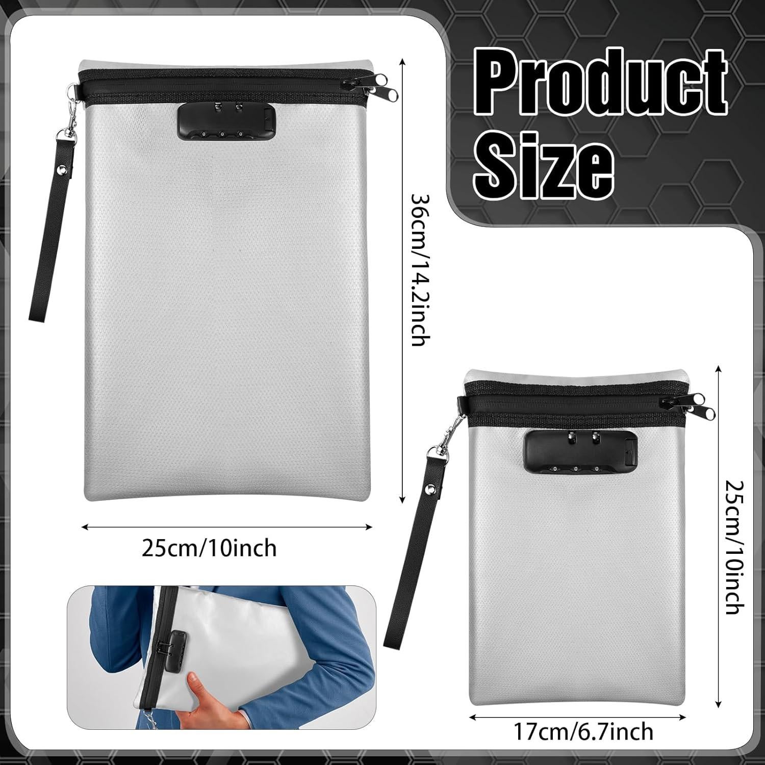 Bolsa de Documentos a Prueba de Fuego Nezyo 2 Pcs A4 Gris