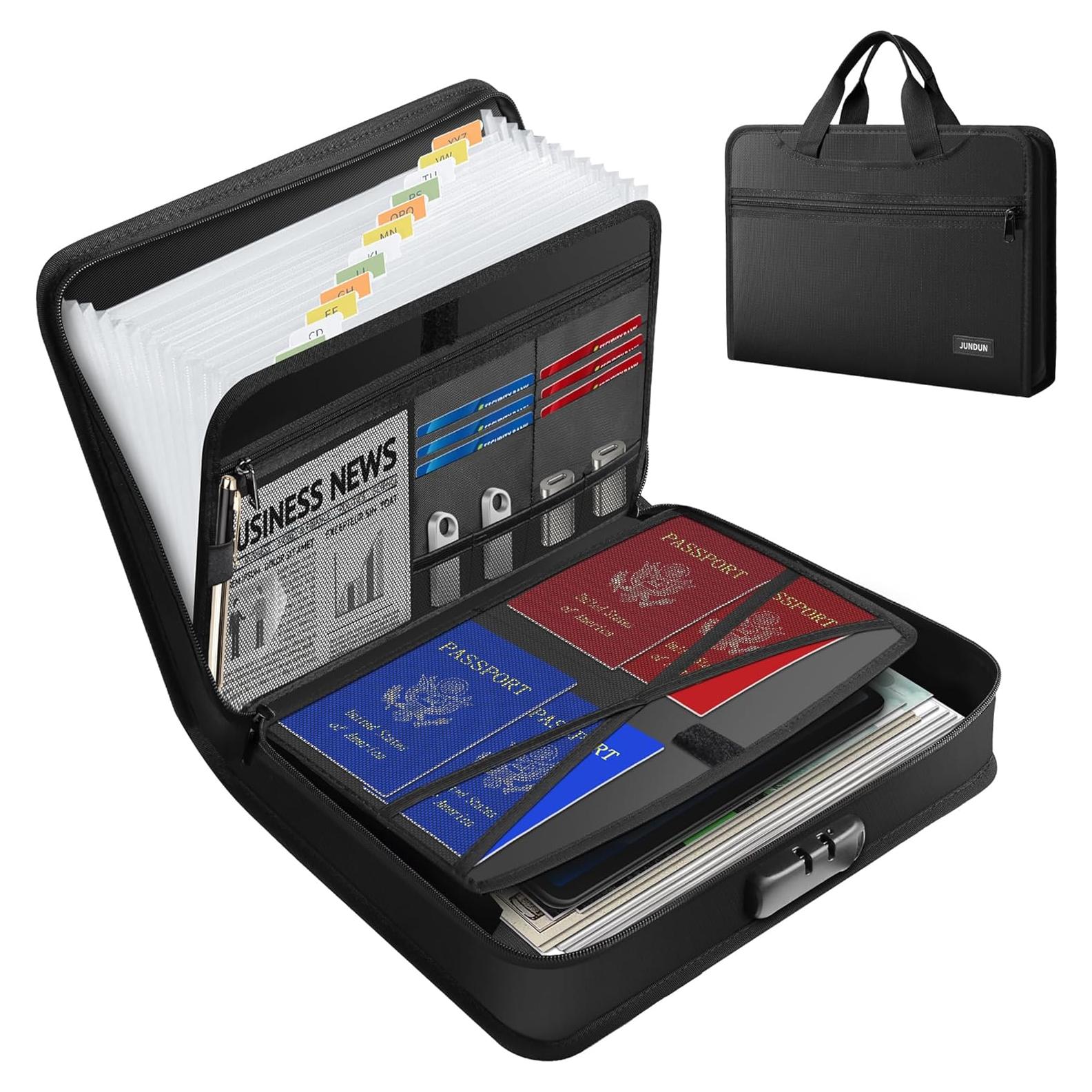 Organizador de Archivos Acordeón JUNDUN Negro a Prueba de Fuego 13 Bolsillos