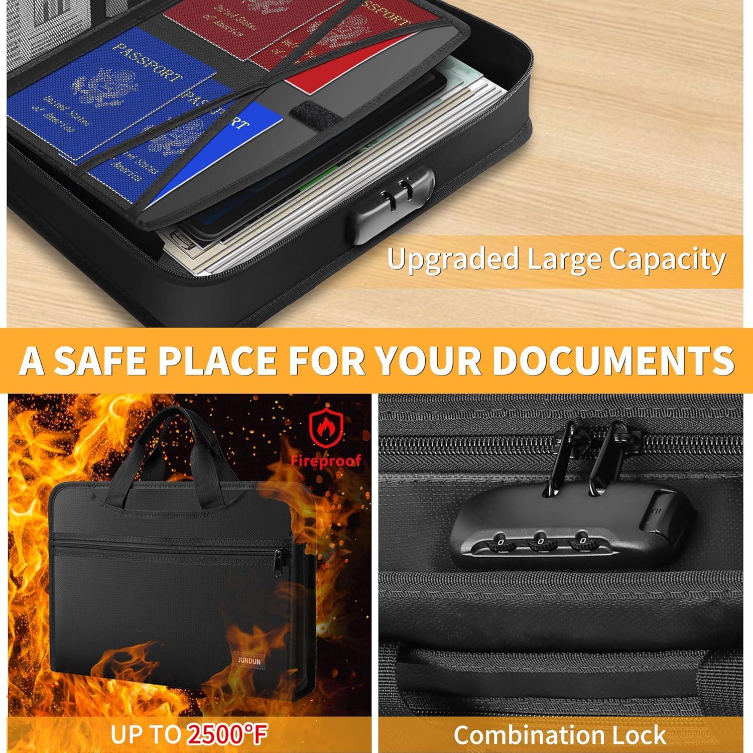 Organizador de Archivos Acordeón JUNDUN Negro a Prueba de Fuego 13 Bolsillos