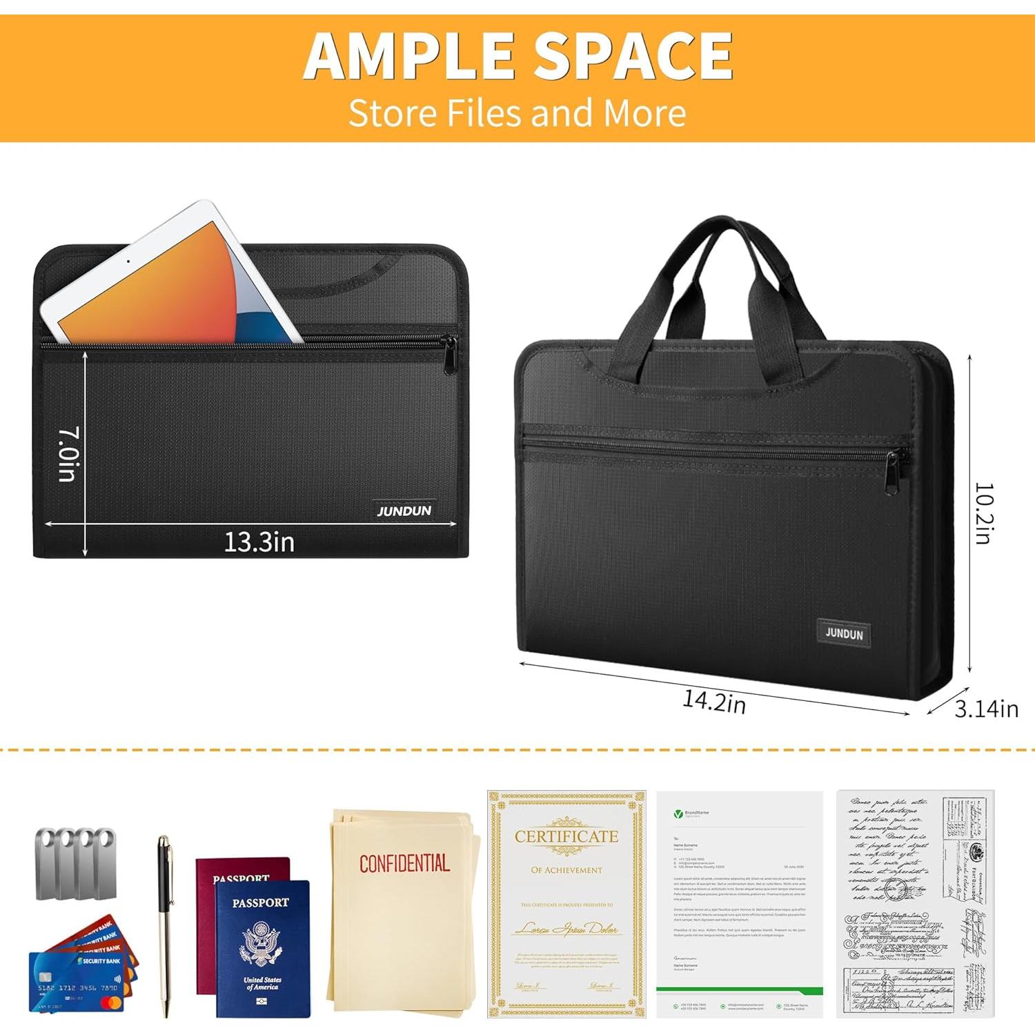 Organizador de Archivos Acordeón JUNDUN Negro a Prueba de Fuego 13 Bolsillos