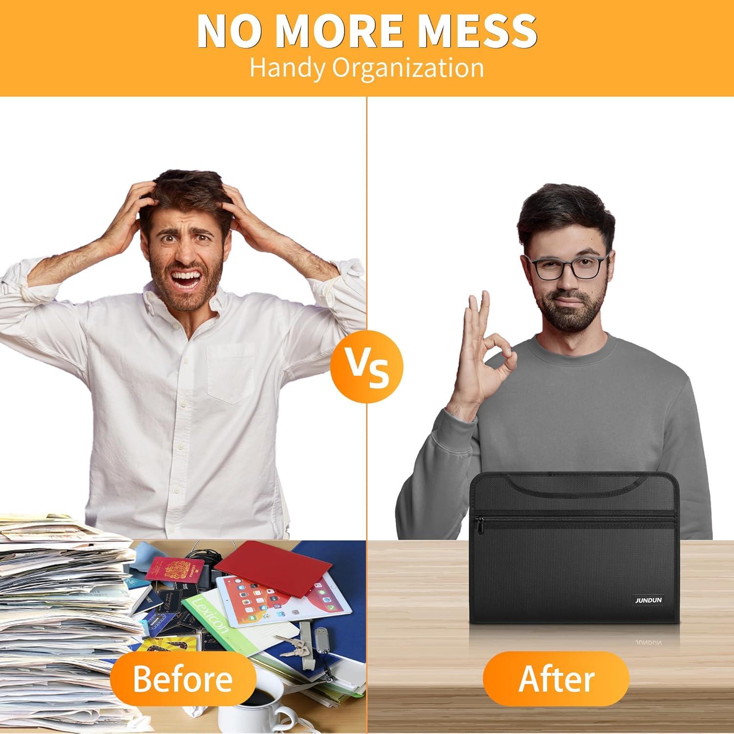 Organizador de Archivos Acordeón JUNDUN Negro a Prueba de Fuego 13 Bolsillos