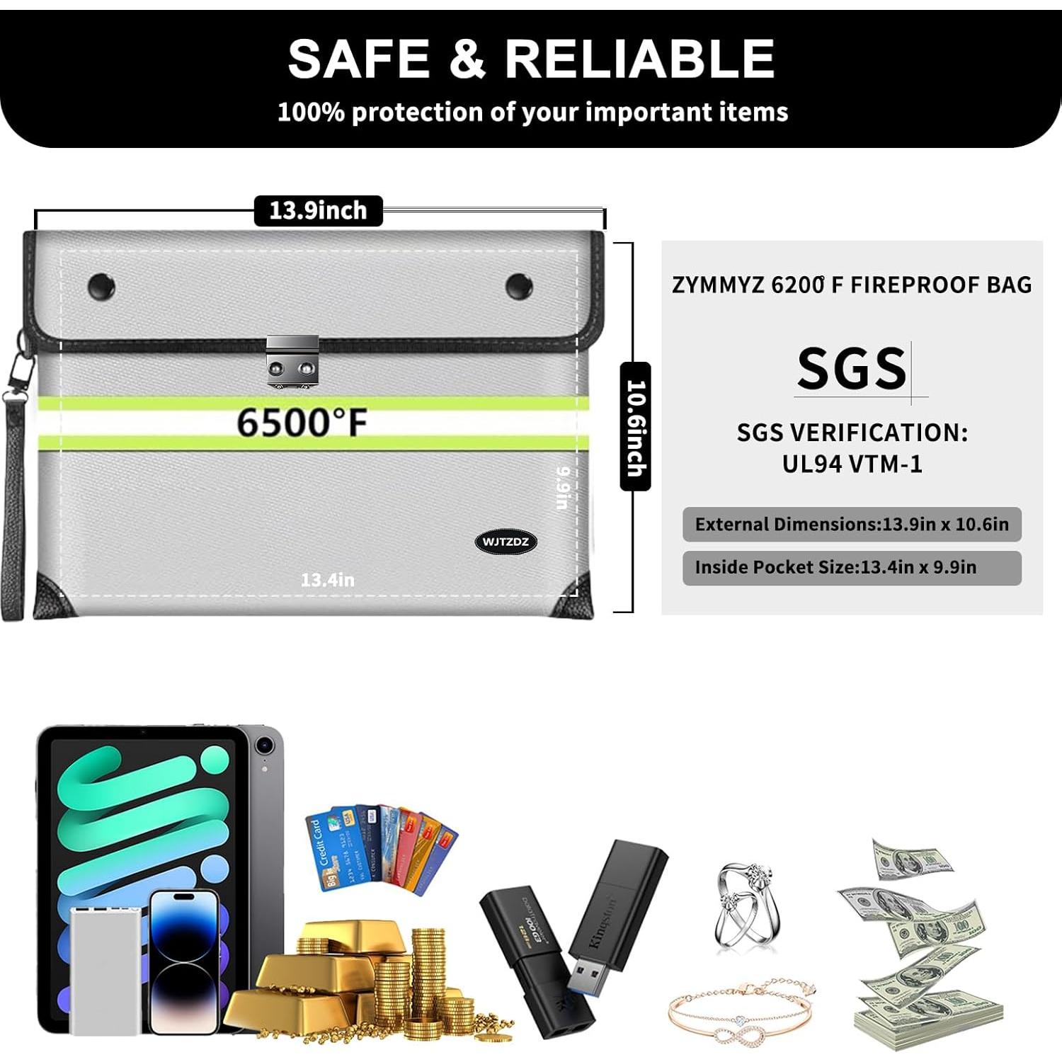 Bolsa de Documentos a Prueba de Fuego ZYMMYZ 6200°F Impermeable