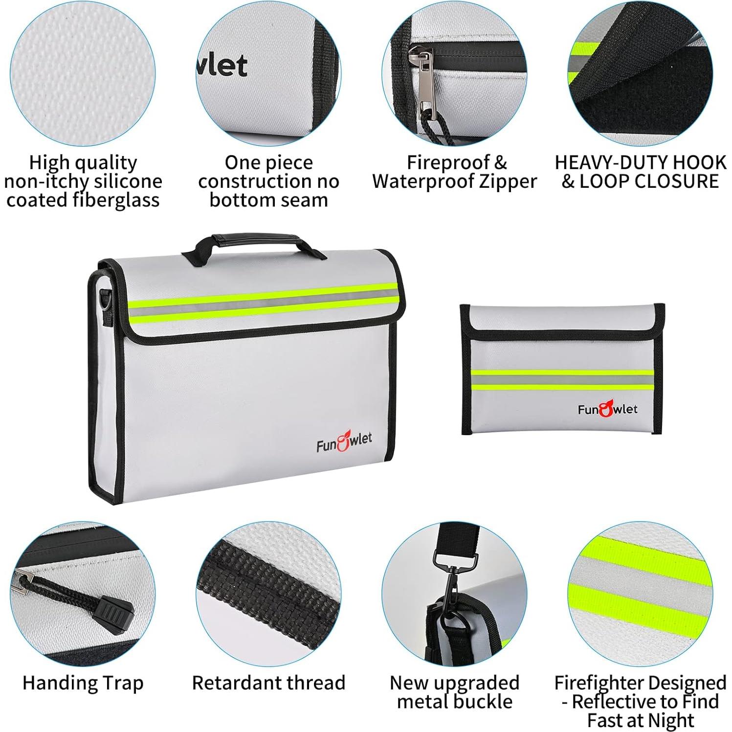 Bolsa y Caja de Seguridad a Prueba de Fuego FunOwlet - Gris